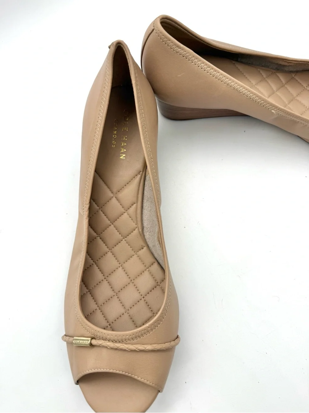 Cole Haan Nude Peep-Toe Quilted Wedges